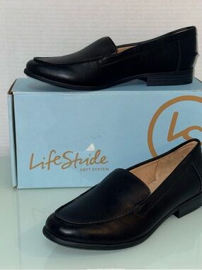 LifeStride Margot Loafers Black Comfort Slip On Moc Toe Size 7